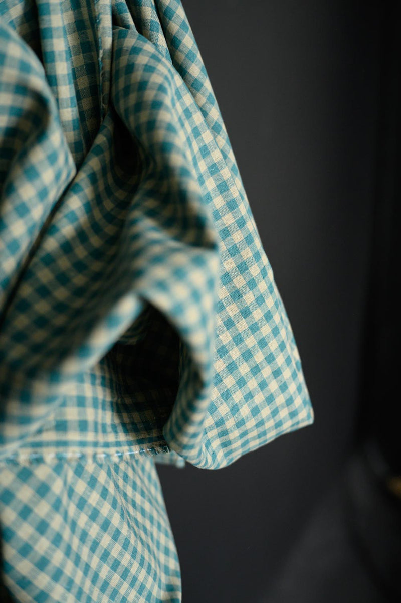 Maria Teal Gingham Laundered Cotton Linen