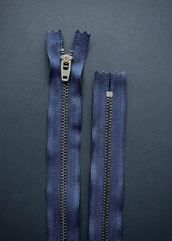 YKK Antique Brass Jeans Zip - Navy 20cm