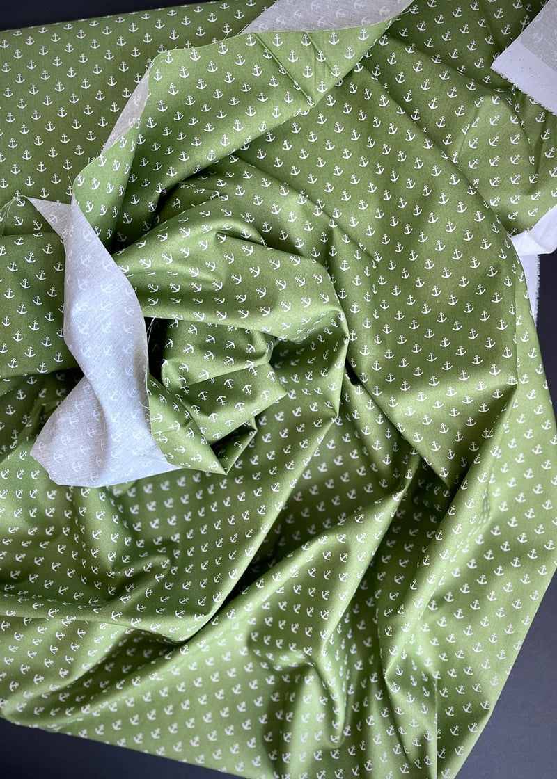 Cotton Poplin Fabric, Ahoy Green