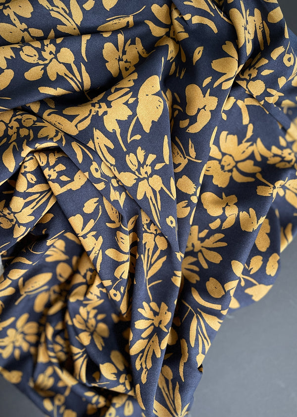 Alexis Floral - Navy, Stretch Viscose Twill