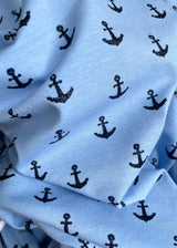 Anchors Away! Light Blue. Cotton Jersey Fabric