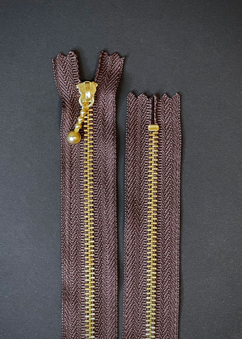 YKK Brass Zip with Ball Pull, Dark Brown