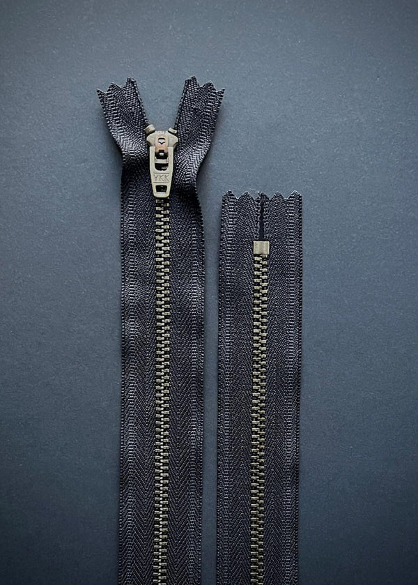 YKK Antique Brass Jeans Zip - Black 20cm