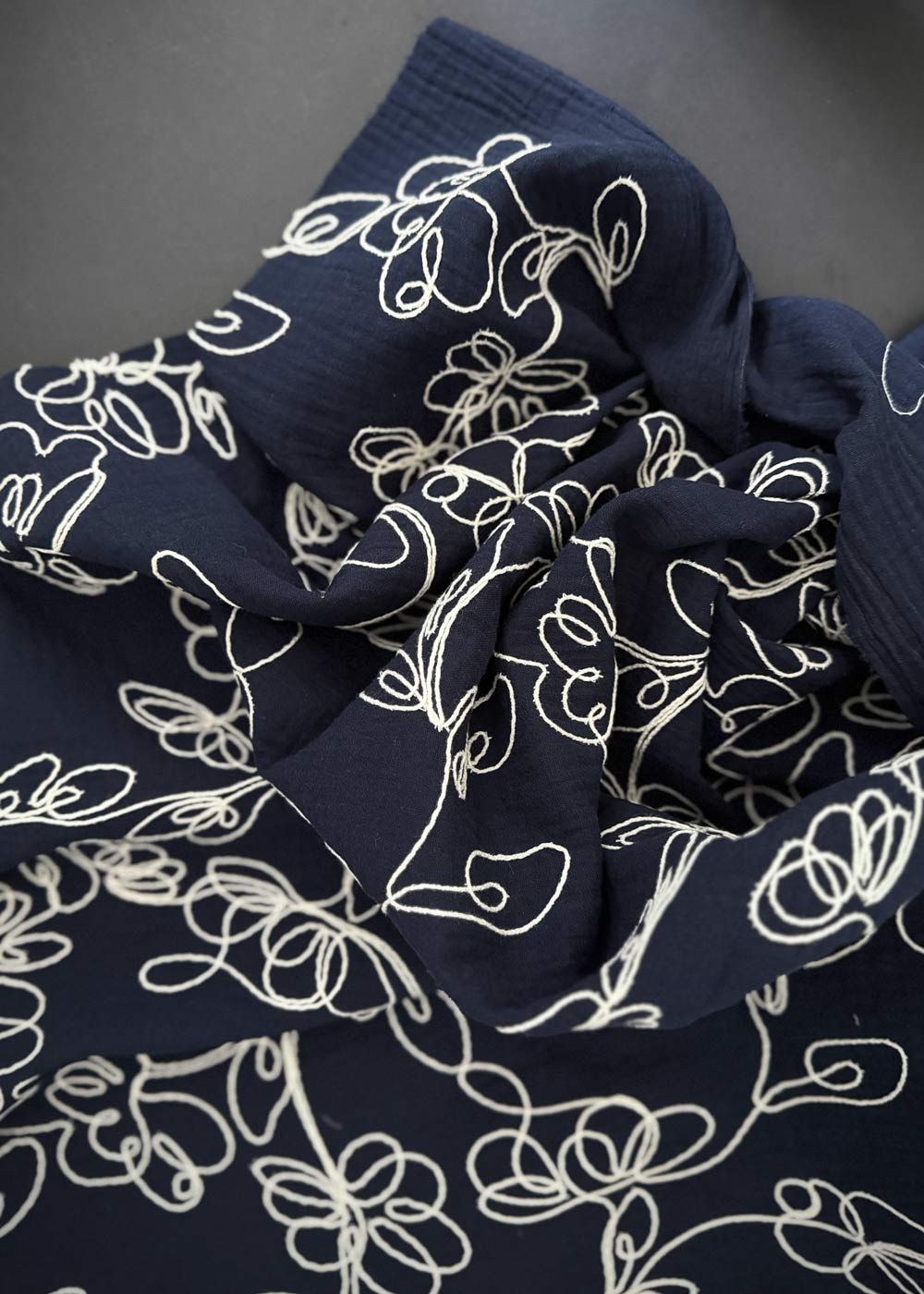 Camille Navy -  Embroidered Double Gauze