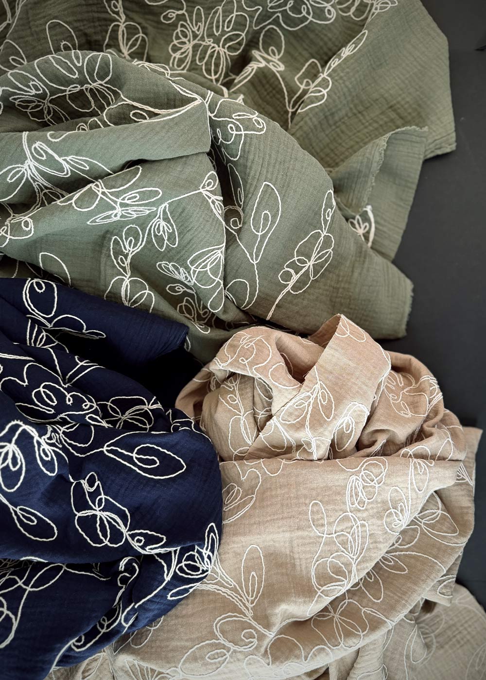 Camille Fern Green -  Embroidered Double Gauze