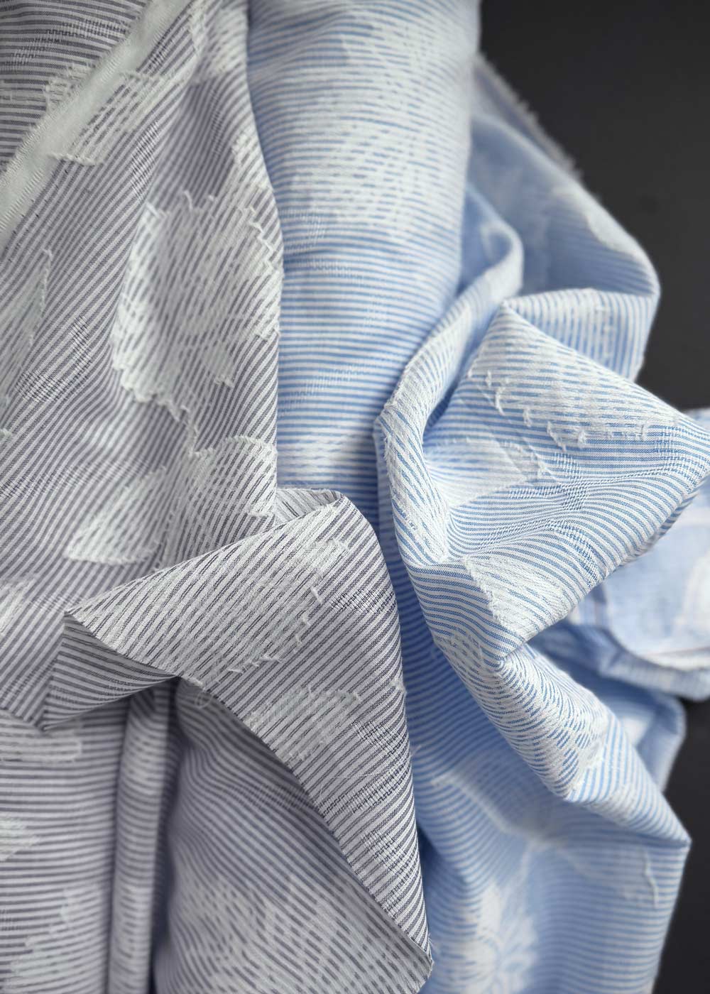 Carnation Stripe Jacquard Voile. Sky