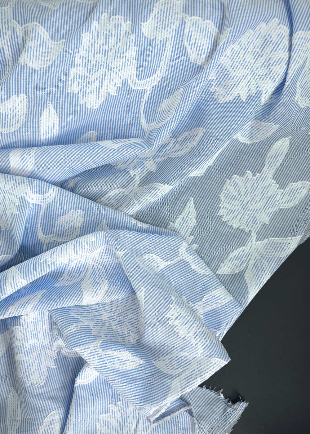 Carnation Stripe Jacquard Voile. Sky