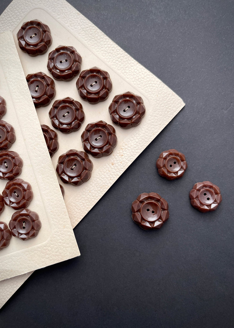 Vintage Geometric Buttons, Chocolate Brown 18mm or 22mm