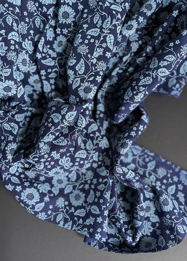 Cotton Double Gauze - Indigo Flowers