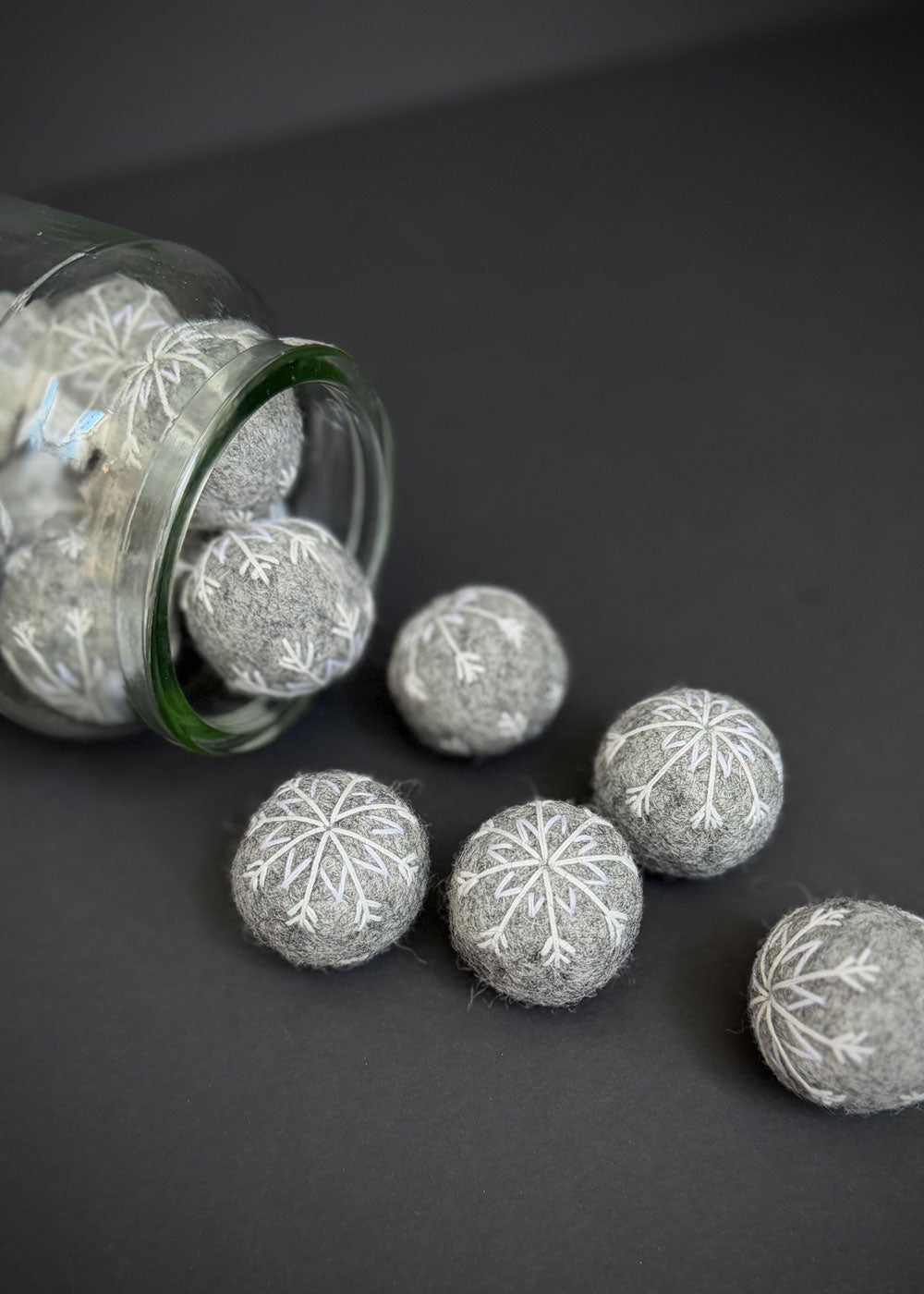 Embroidered Pure Wool Felt Ball. Grey Marle