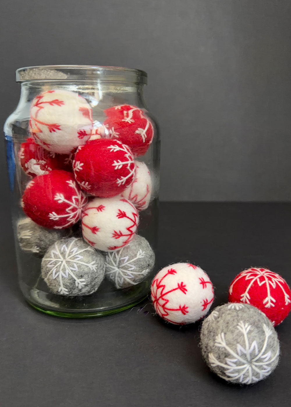 Embroidered Pure Wool Felt Ball. Bright Red
