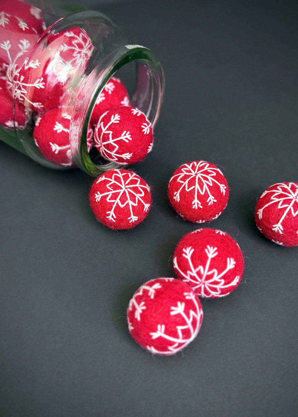 Embroidered Pure Wool Felt Ball. Bright Red