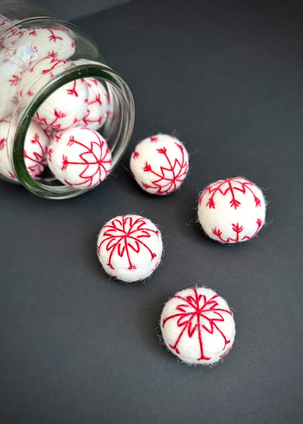 Embroidered Pure Wool Felt Ball. White