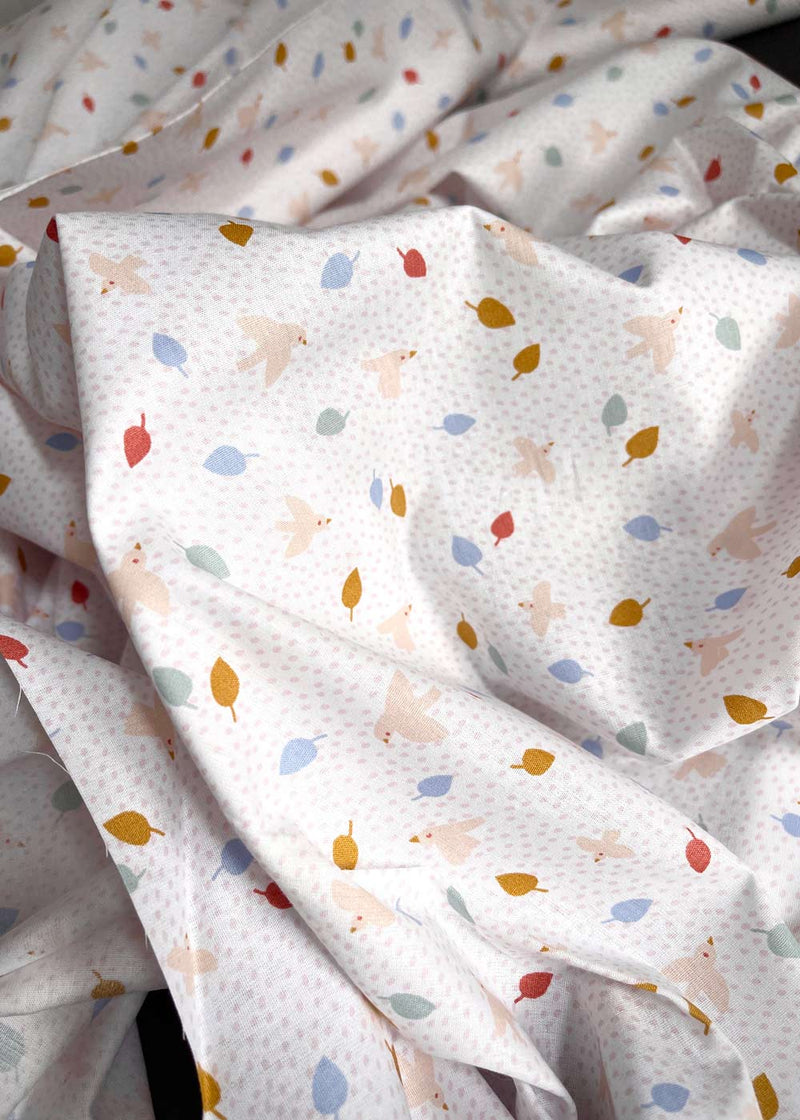 Cotton Poplin Fabric, Flight of Fancy White