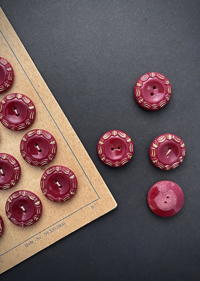 Vintage Glass Buttons -  Merlot with Gold 18mm