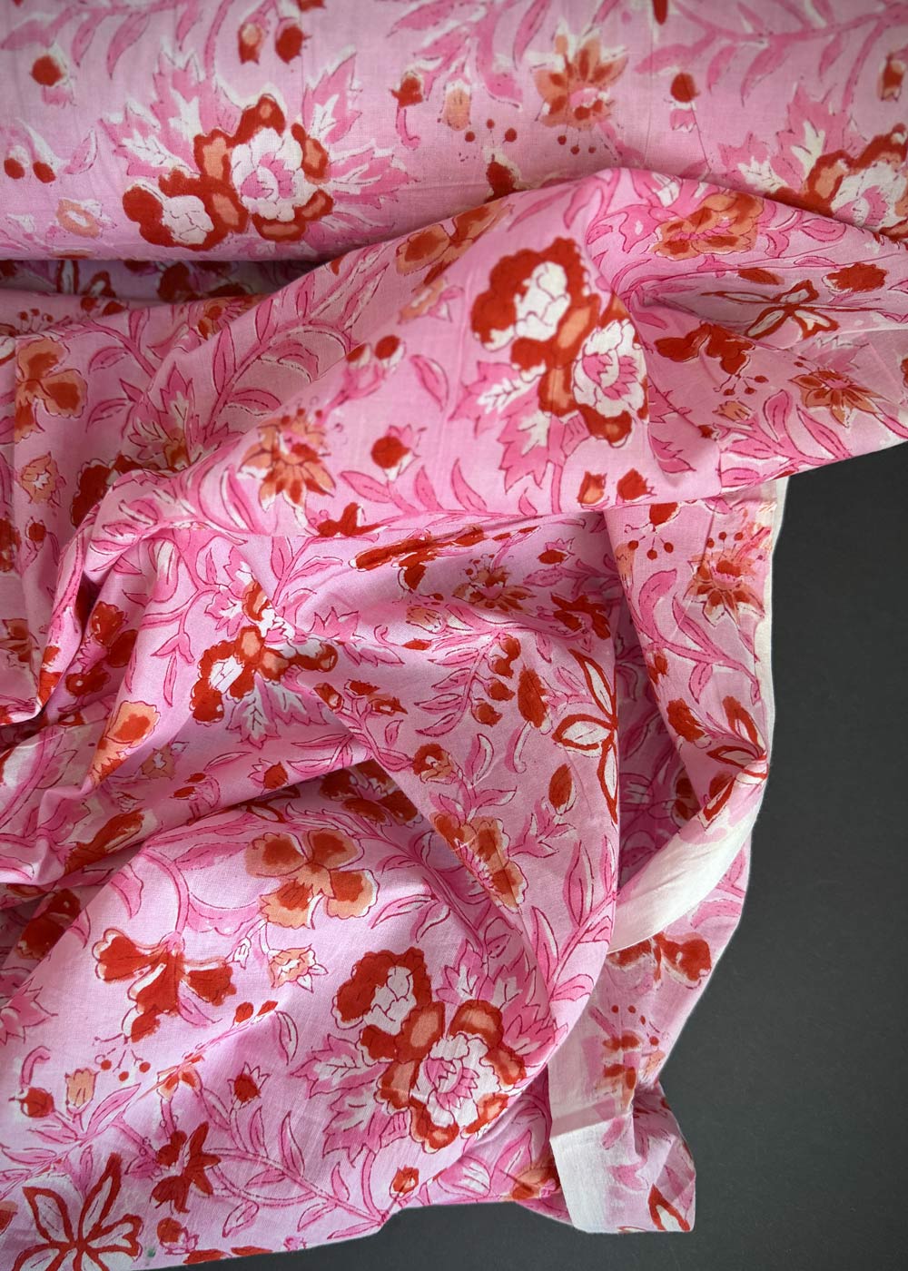 Hand Printed Cotton - Coral Garden