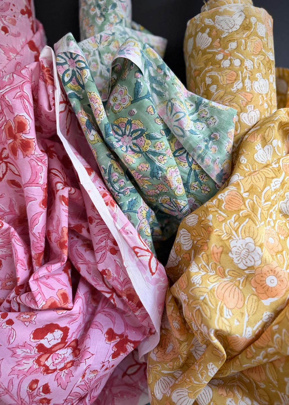 Hand Printed Cotton - Coral Garden