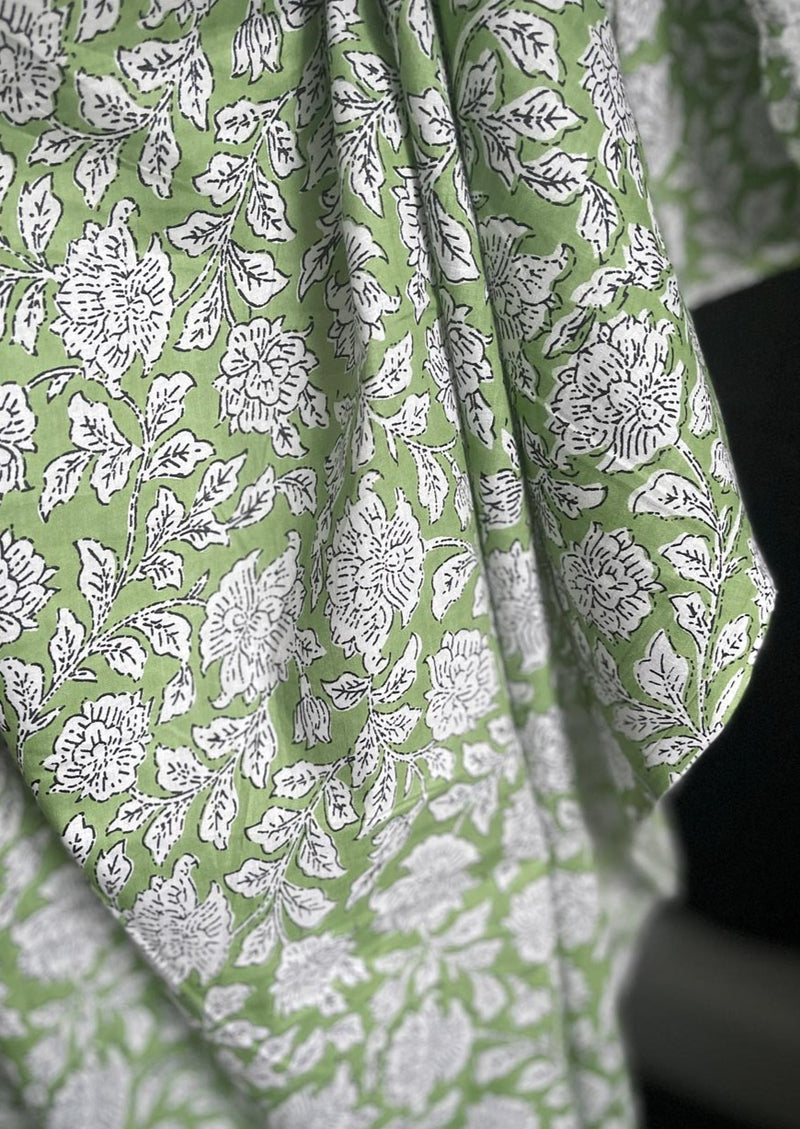 Hand Printed Cotton - Louise Fern Green
