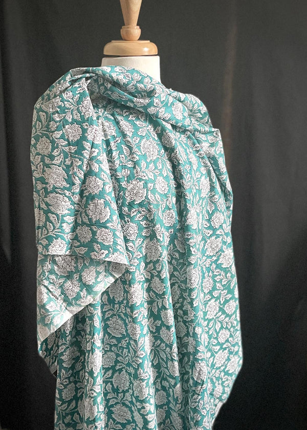 Hand Printed Cotton - Louise Teal