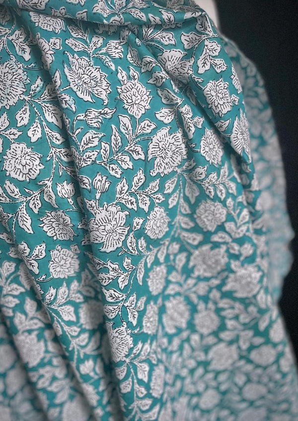 Hand Printed Cotton - Louise Teal