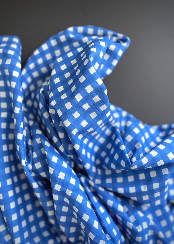Hand Printed Cotton - Sky Check