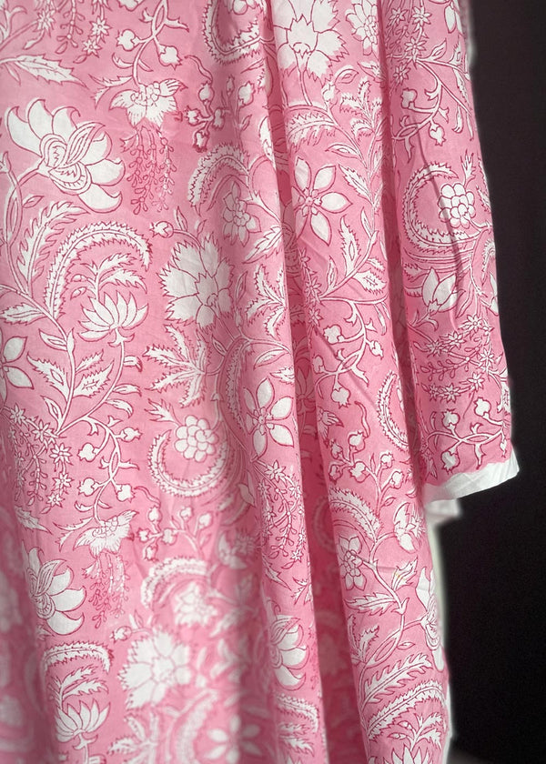 Hand Printed Cotton - Summer Garden, Pink