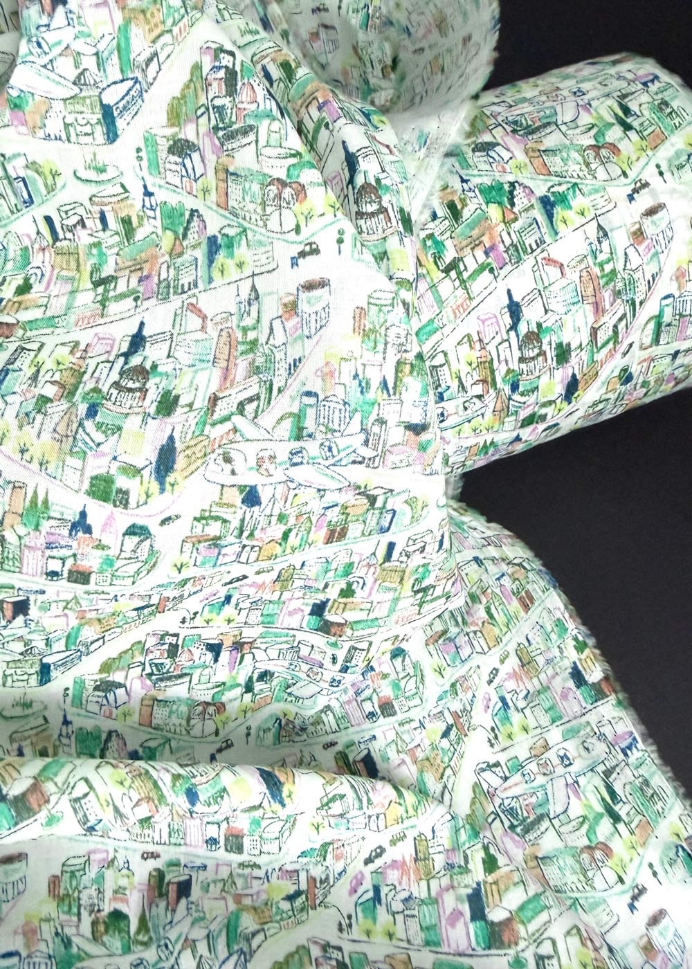 Hustle Bustle - Fine Cotton Lawn. Green