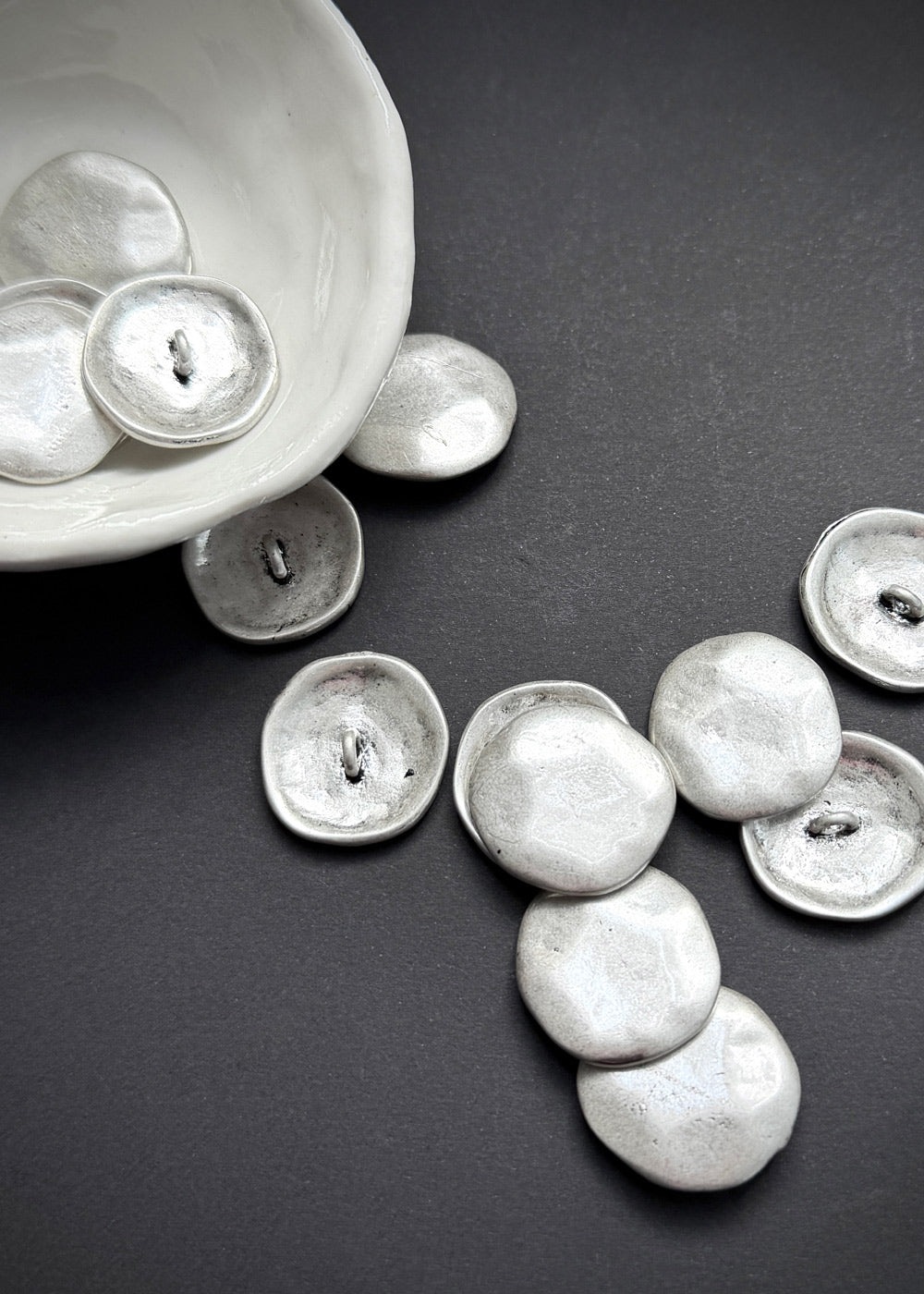 Brushed Metal Buttons -  Shank Irregular Silver 20mm