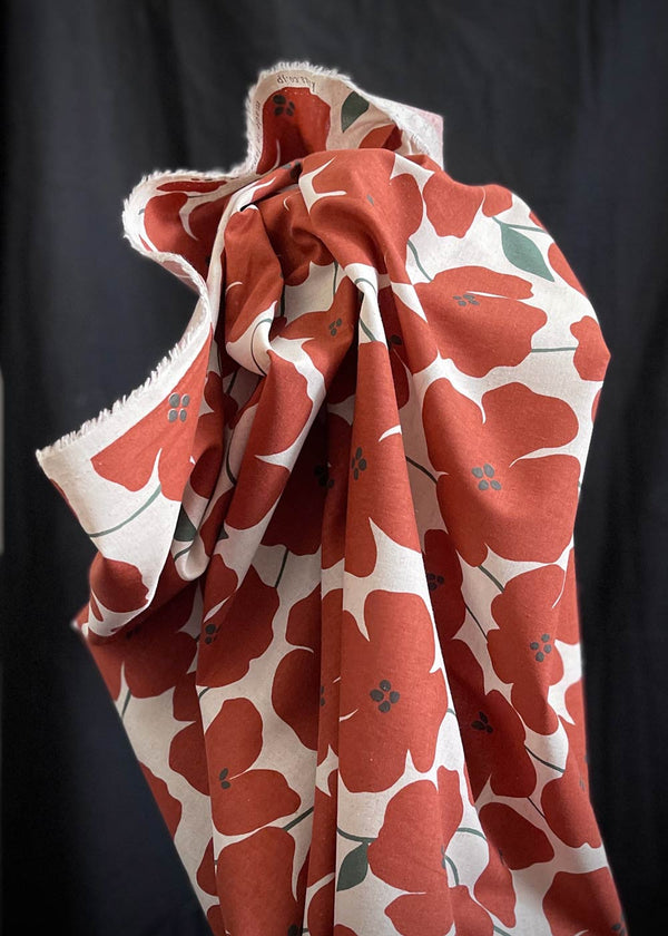Kokka Trèfle Floral Rust, Japanese Cotton Linen Fabric