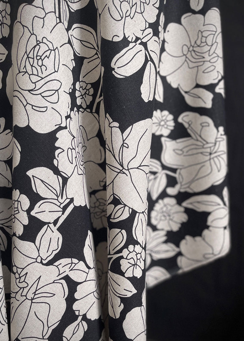 Agatha, Black. Viscose Linen Floral