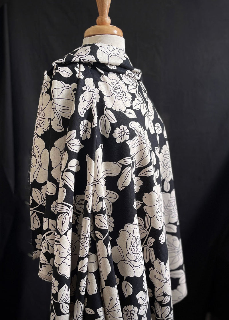 Agatha, Black. Viscose Linen Floral