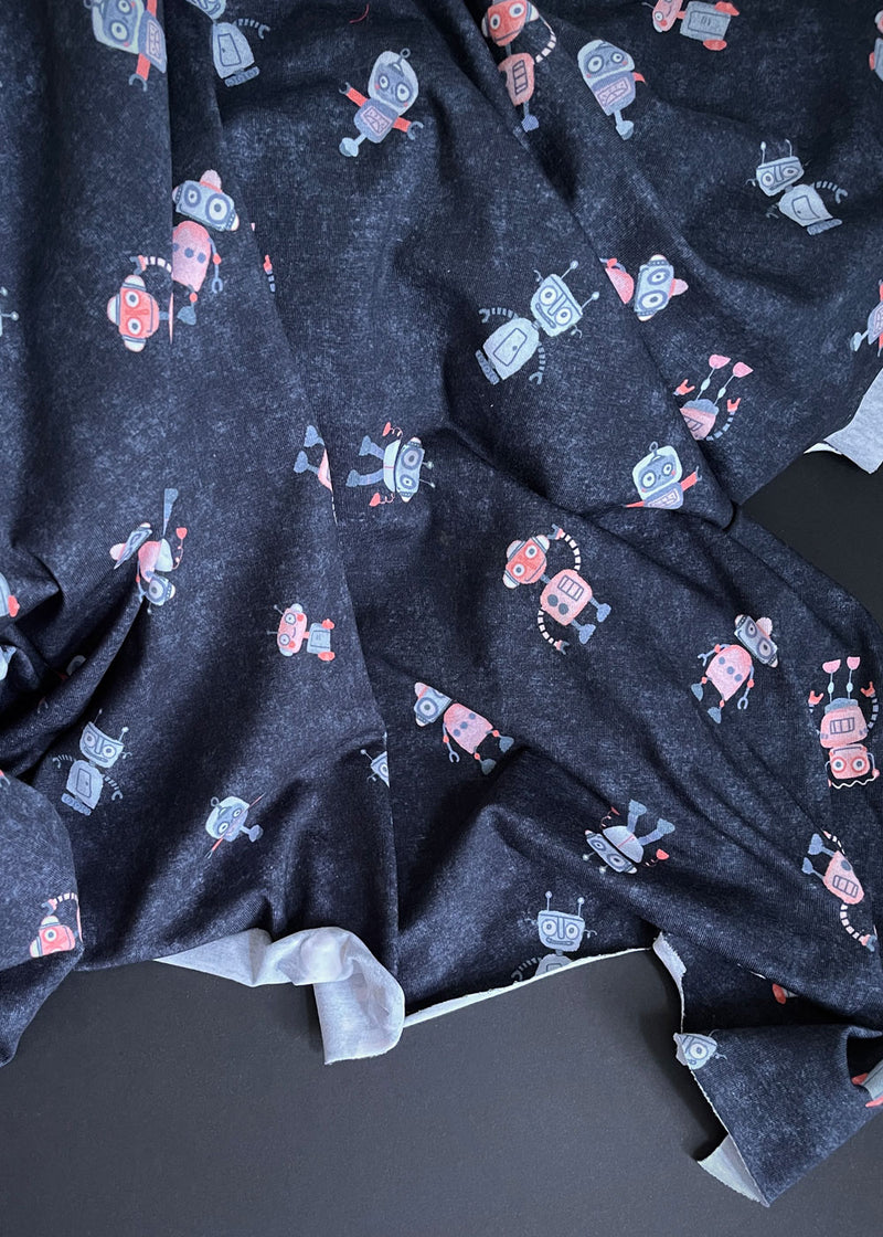 Robots, Night Sky. Organic Cotton Jersey