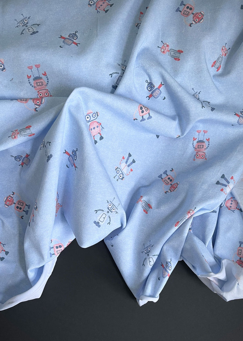 Robots, Blue Star. Organic Cotton Jersey