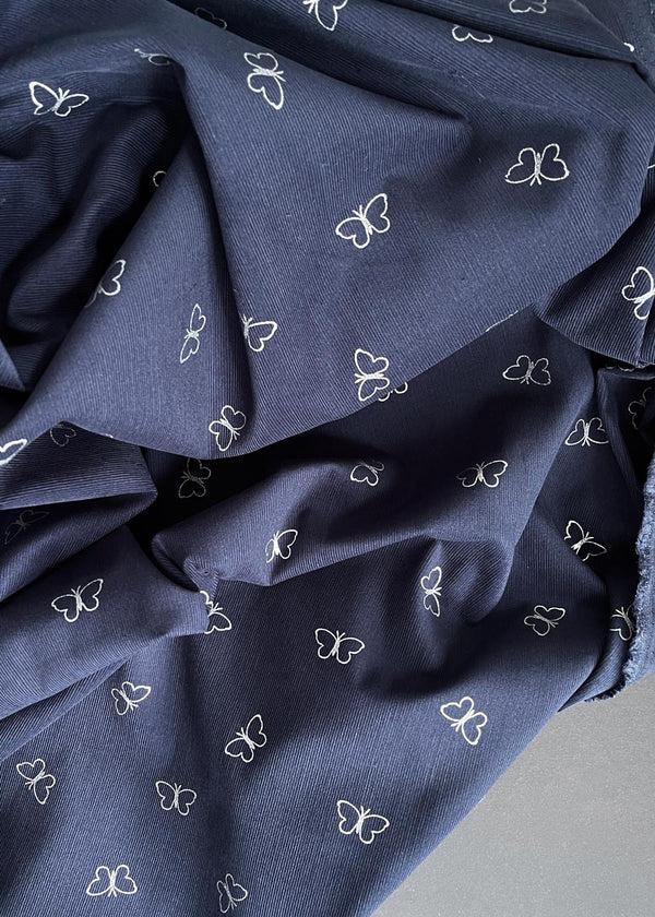 Butterfly Pinwale Corduroy Fabric - Navy