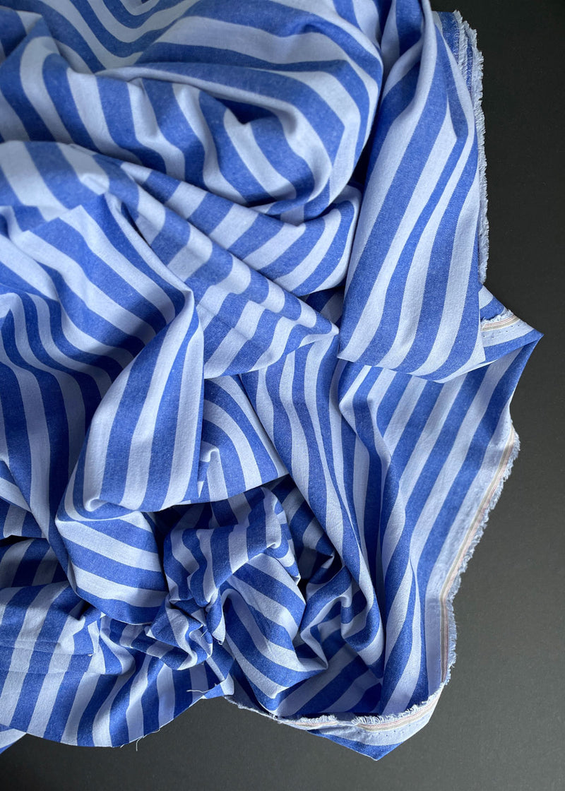 Radio Stripe, Blue - Cotton Broadcloth