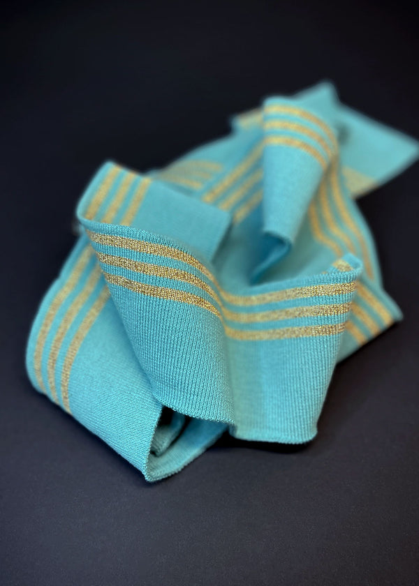 Striped Cotton Rib - Aquamarine + Gold