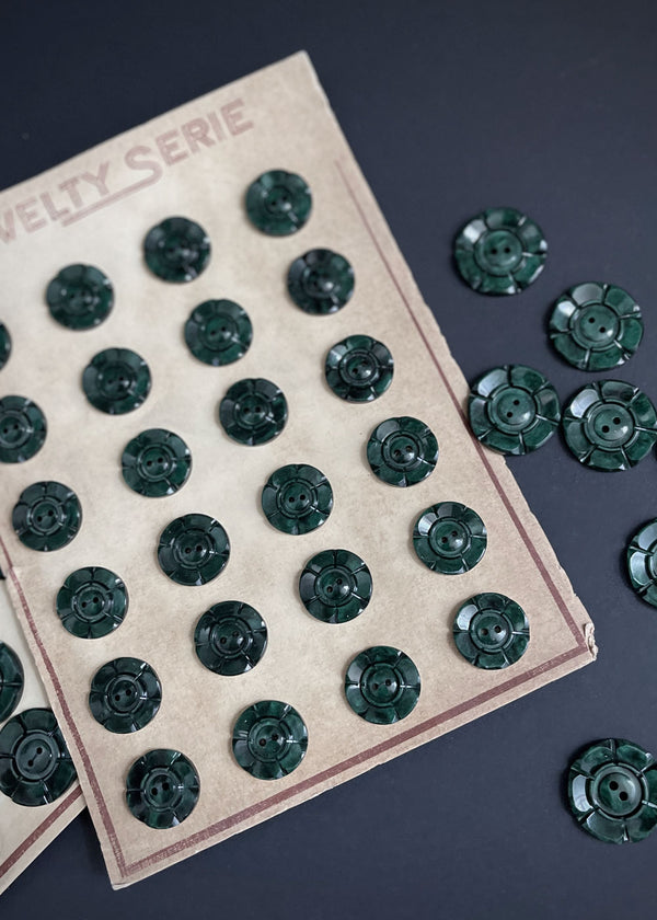 Vintage Buttons, Rosette Marble Green. two sizes