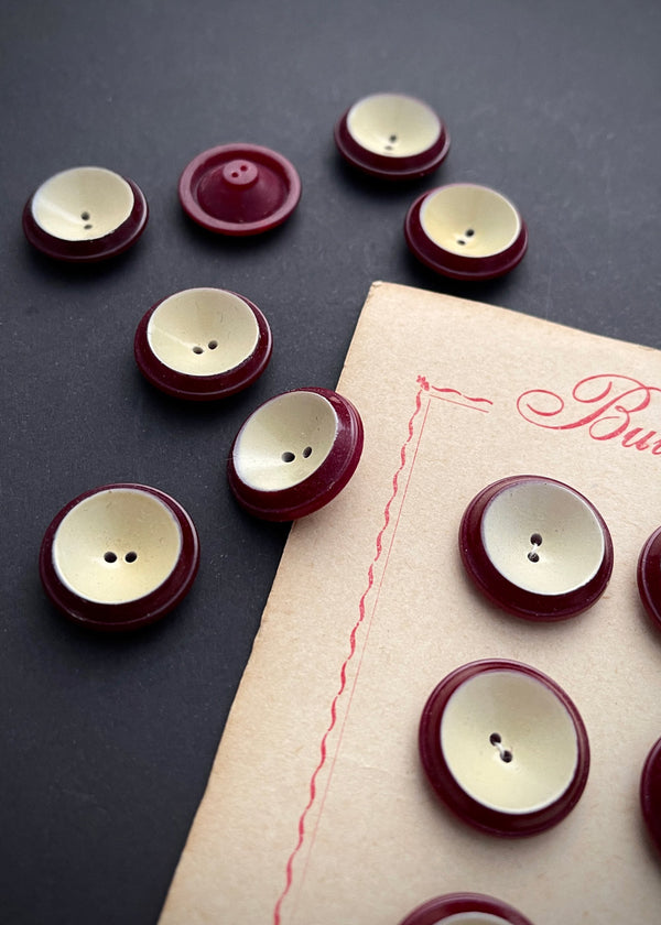 Vintage Buttons, Merlot and Cream. 20mm