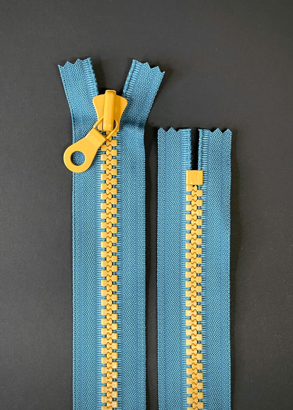 YKK Jumbo Vislon Zip, Teal with Mustard