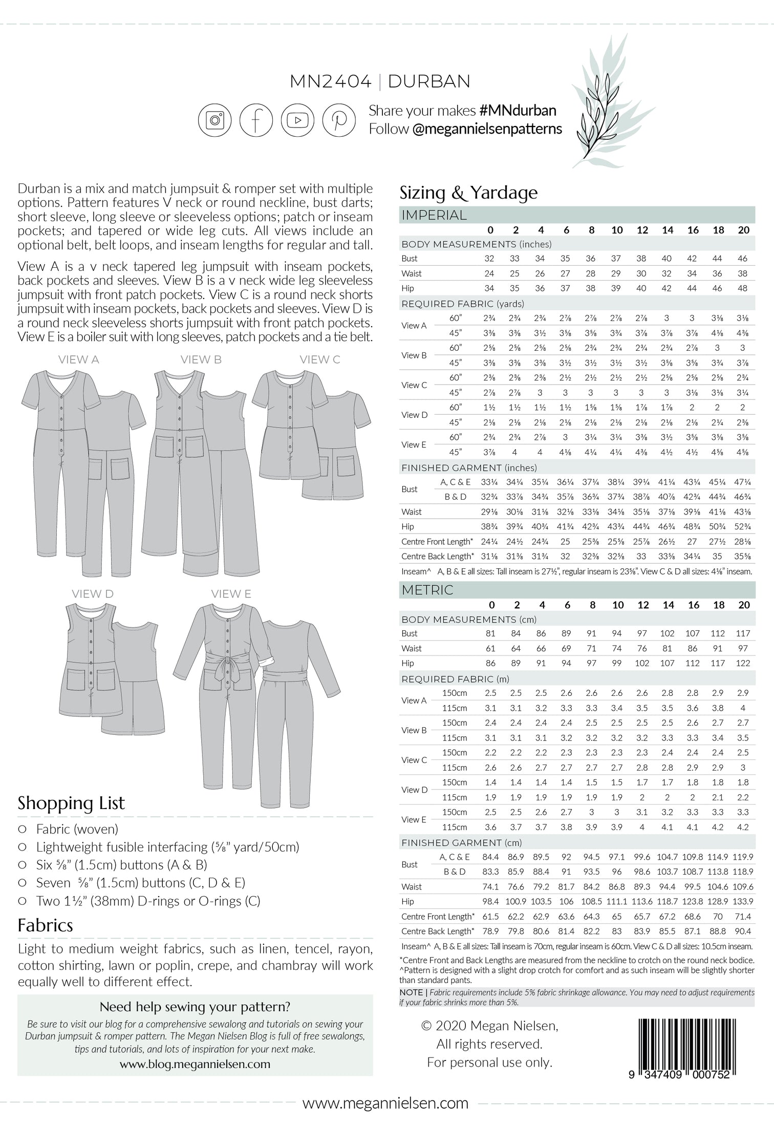 Megan Nielsen, Durban Jumpsuit