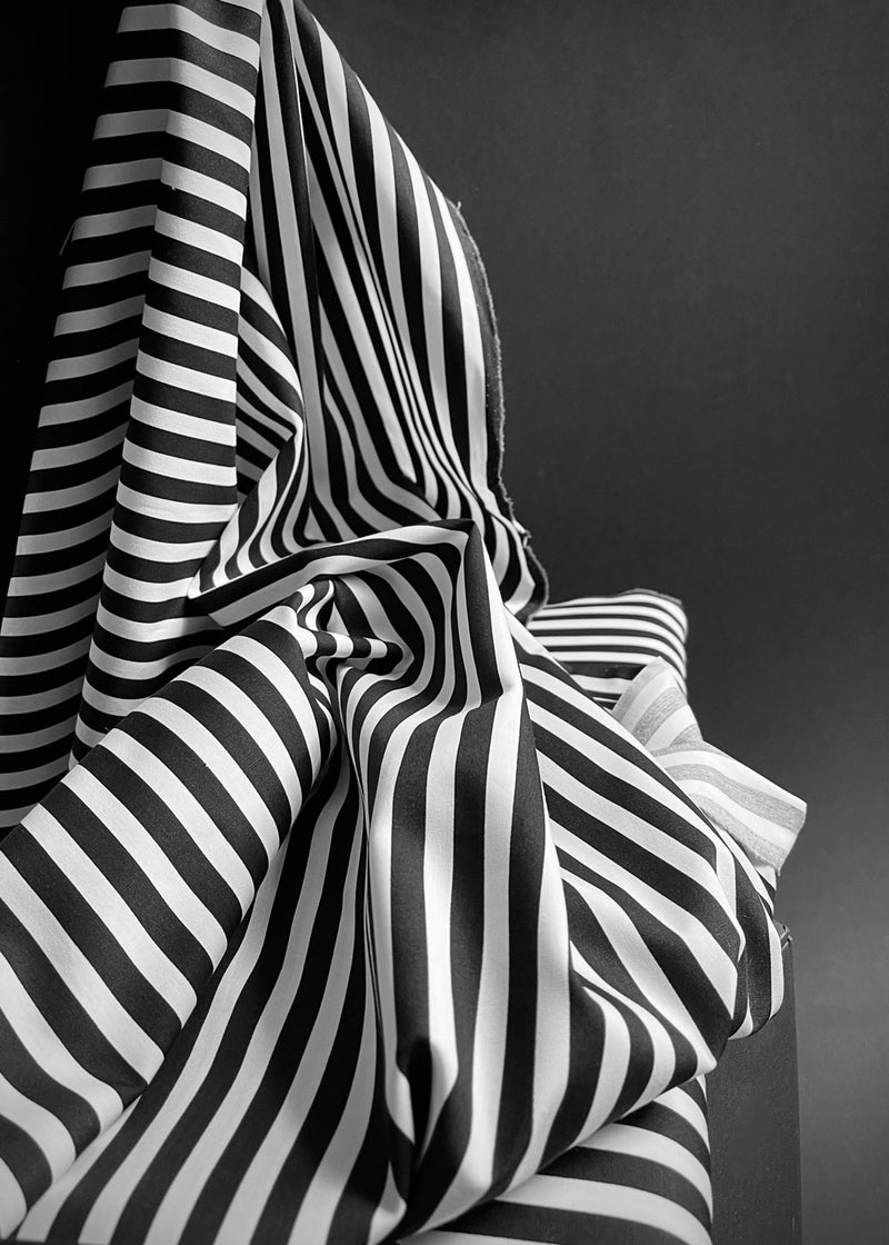 Cotton Striped Shirting - Black + White