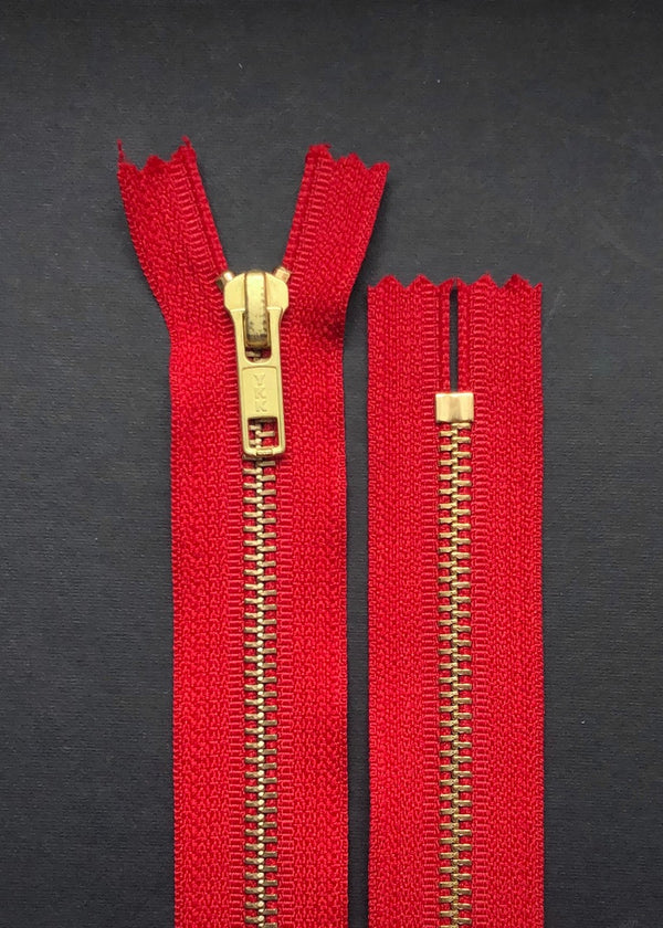 YKK #5  Brass Zip, Scarlet Red