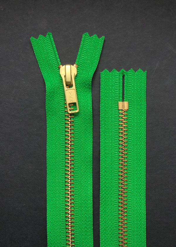 YKK #5  Brass Zip, Emerald Green
