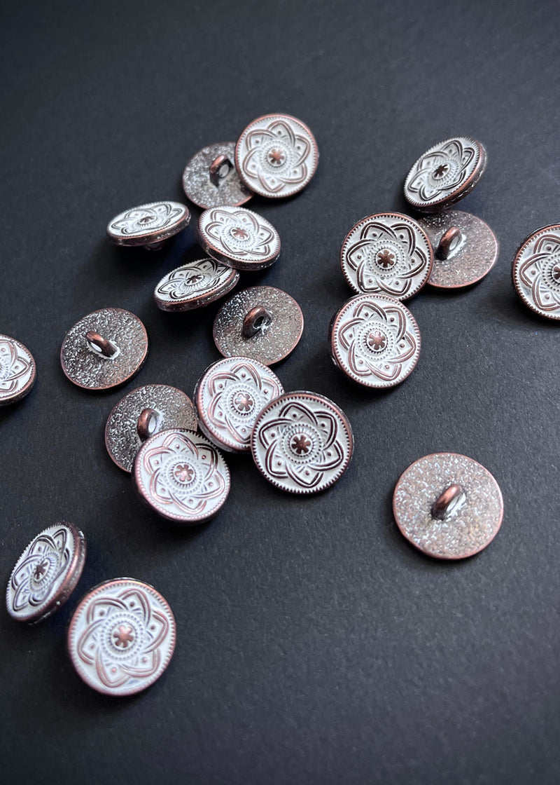 Metal Shank Buttons - copper with white 15mm