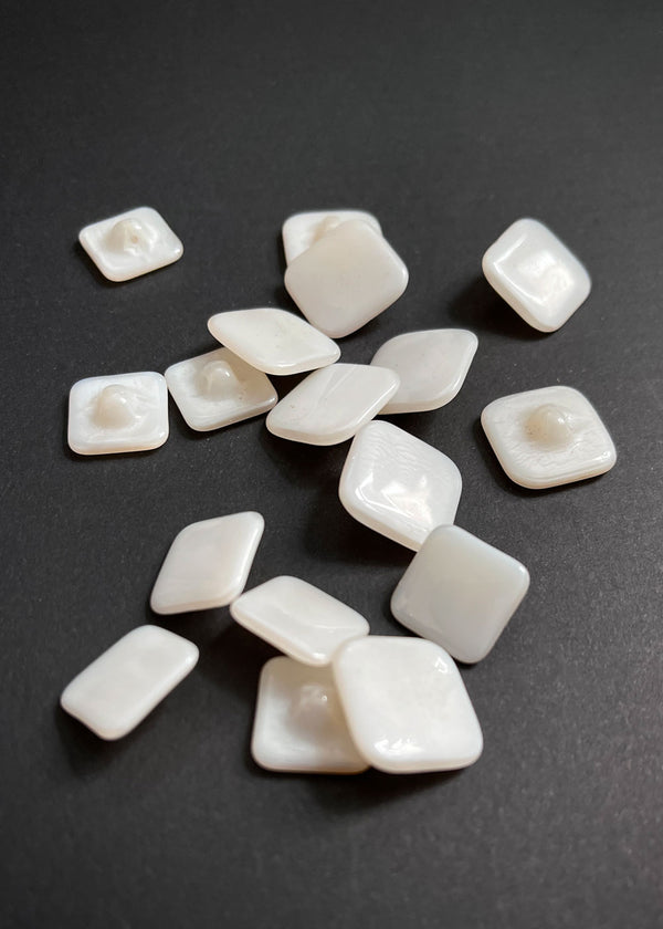 Vintage Square Glass Buttons - White