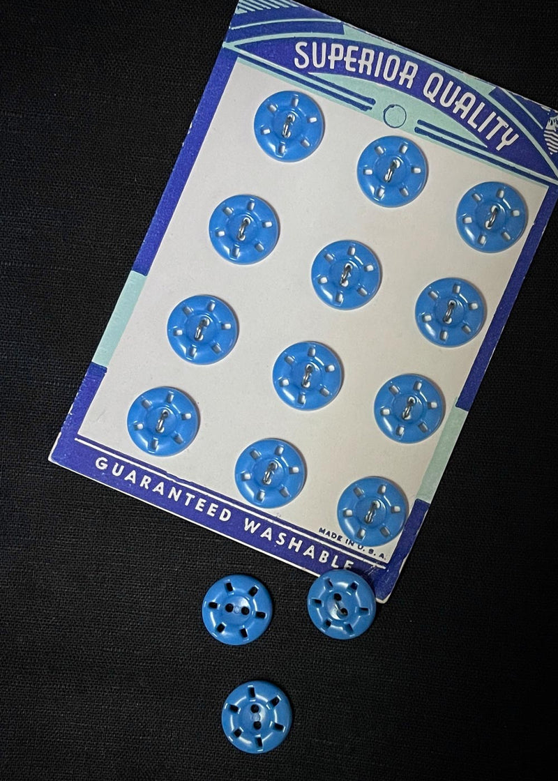 Vintage Buttons. Mid Blue 15mm