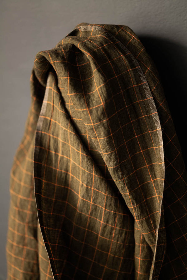 Brit Pop Green Check Laundered Linen