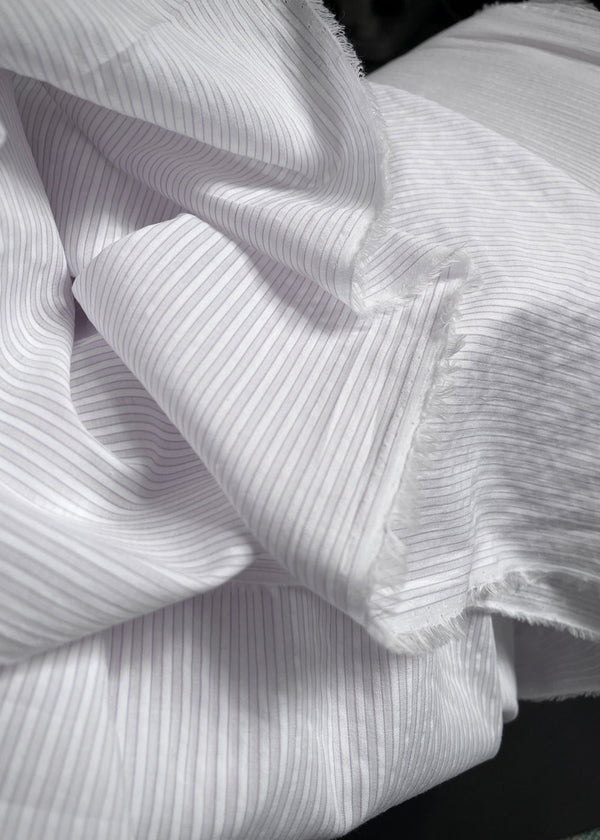 Cotton Seersucker Shirting - Grey Stripe