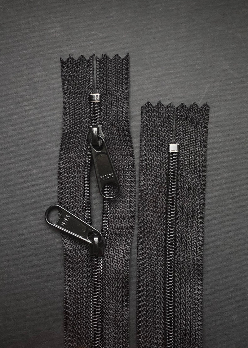 YKK Nylon Zip with Double Long Pull, Black