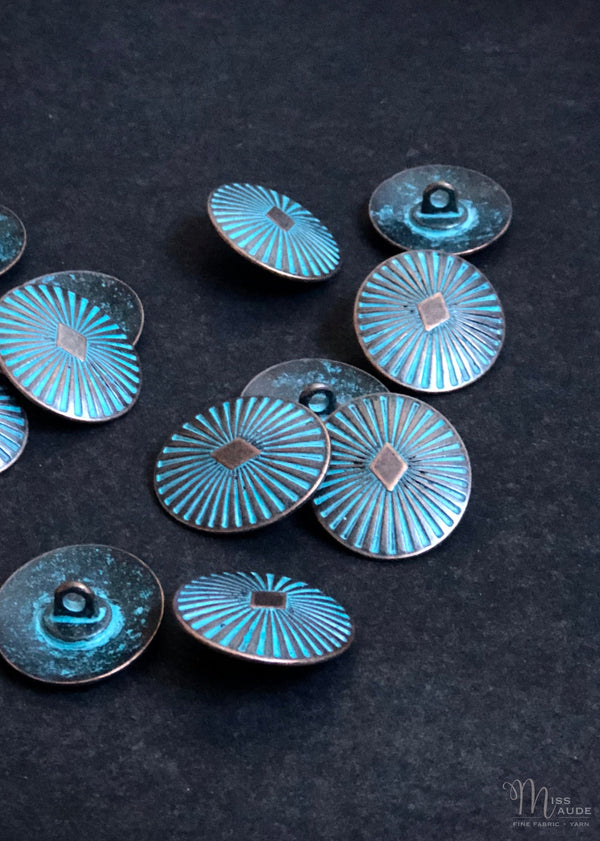 Metal Buttons -  Diamond Copper with Turquoise. 26mm